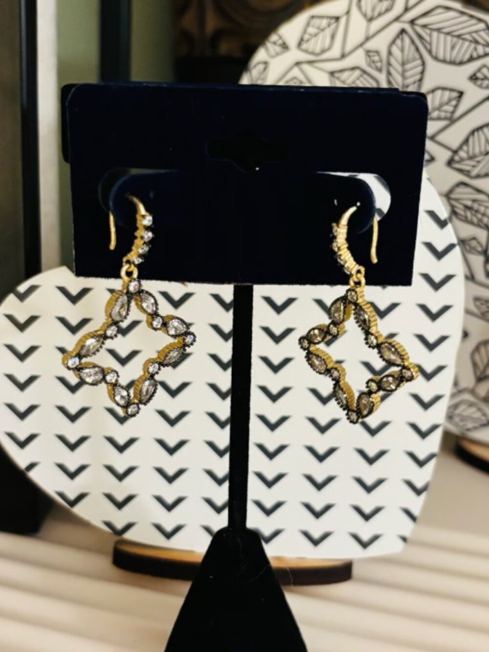 Gold and Hematite CZ Dangle Earrings